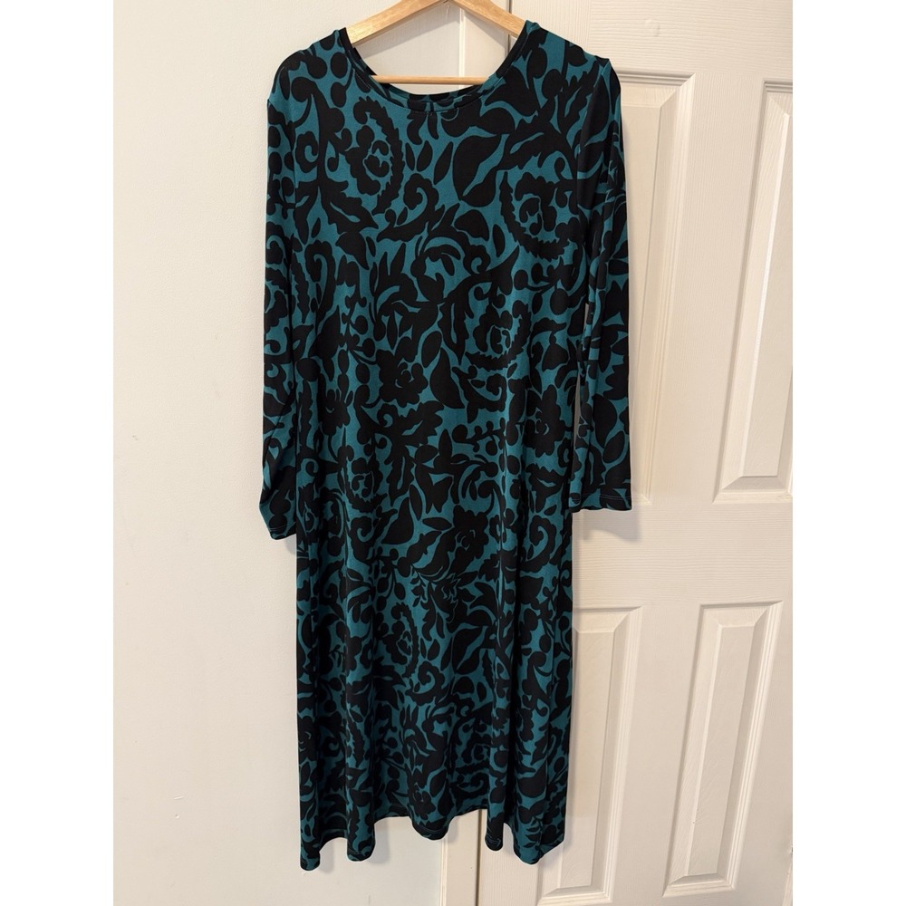 Chicos Jersey Floral Midi Dress Sz 3 / XL Long Sleeve Travel Fall Forest Grunge